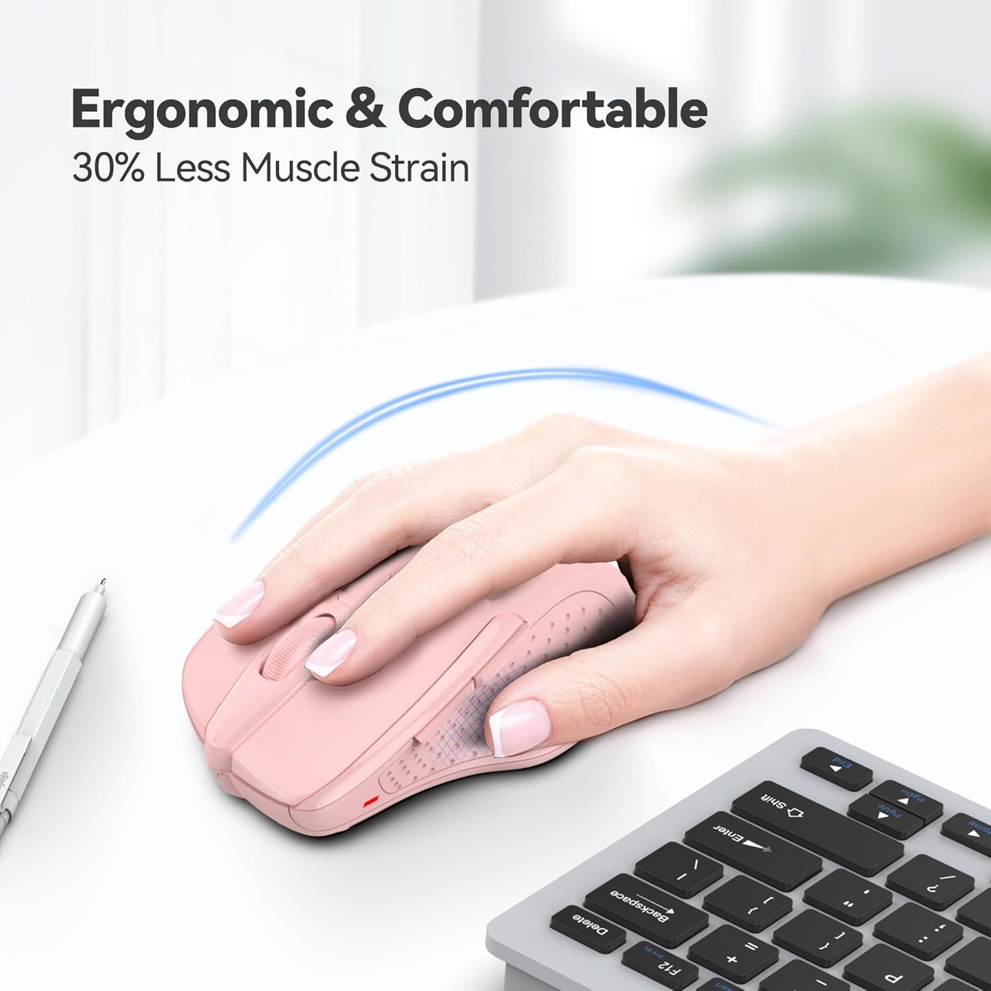 TECKNET Wireless Mouse, 2.4G Ergonomic Optical Mouse, Computer Mouse for Laptop, PC, Computer, Chromebook, Notebook, 6 Buttons, 24 Months Battery Life, 4000 DPI, 6 Adjustment Levels