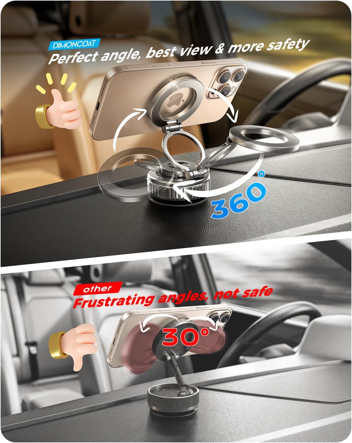 DIMONCOAT 2025 Upgraded Metal 360° Adjustable Vacuum Suction Cup Phone Mount [109LB Suction], Magnetic Phone Holder for Car, Foldable Portable iPhone Holder Magsafe Car Mount for iPhone 16 Pro Max