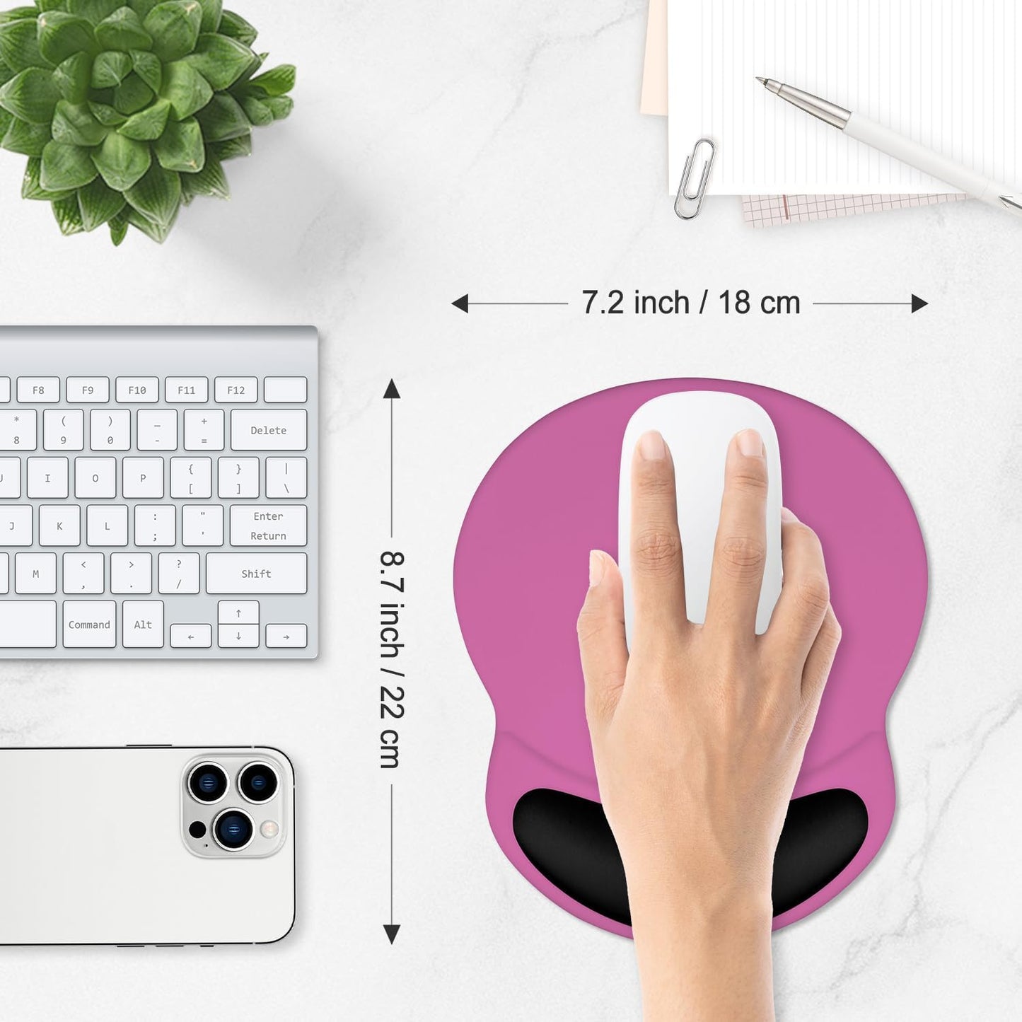 ITNRSIIET Ergonomic Mouse Pad with Comfort Gel Wrist Rest, Non-Slip PU Base, Smooth Textured Surface, Reduces Hand Fatigue & Wrist Pain, 8.7 x 7.2 Inch for Office Gaming Home, Black-Pink Contrast