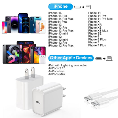 [Apple MFi Certified]6FT iPhone Fast Charger Cord,2Pack USBC i Phone Charge 20W PD USB C Fast Wall Charger Block Lightning Fast Charging Cable for iPhone 14/Pro/Pro Max/Plus/13/12/11/XS/XR/SE2022/iPad