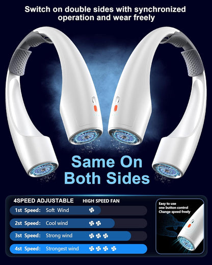 AI Neck Fan, 4 Speeds Adjustable Portable Personal Fan Rechargeable, 4000 mAh Battery Faster Cooling Wearable Fan, Ultra Quiet for Home, Office, Travel, Outdoor