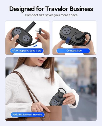 ORICO Travel Power Strip PD20W with 4 AC Outlets 3 USB Ports (1 USB-C), 4FT Flat Plug Extension Cord, Compact Portable Design for Business Travel, Cruise Ship Essentials-AP3