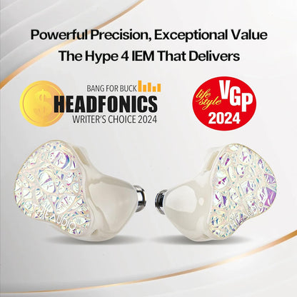 Linsoul THIEAUDIO Hype 4 2DD+4BA in Ear Monitor, HiFi IEM Earphones with Tonal Balance, Latest Sonion Driver, Detachable Silver-Plated OCC Cable for Audiophile Musician Professionals (White)