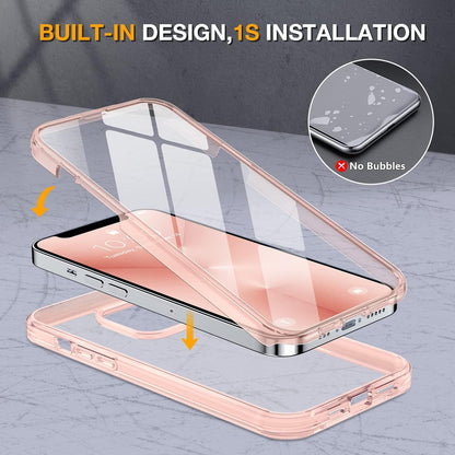 Miracase Glass Case for iPhone 13 Pro Max 6.7 inch, Upgrade Full-Body Clear Bumper Case with Built-in 9H Tempered Glass Screen Protector for iPhone 13 Pro Max, Clear Pink