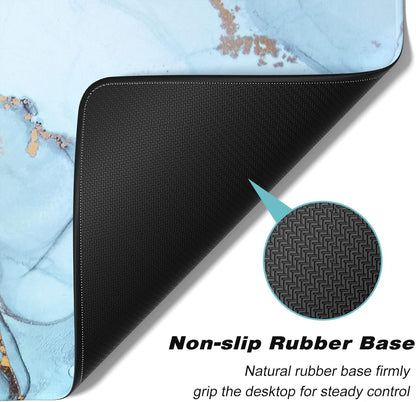 Extended Gaming Mouse Pad, XXL Large Desk Pad 30 x 14 Inch, Big Computer Keyboard Mousepad, Waterproof Mouse Mat with Stitched Edges and Non-Slip Base for Women Office Gaming, Blue Marble