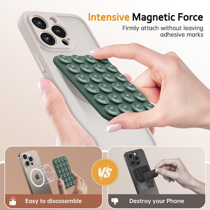 GONEZ Magnetic Suction Cup Phone Mount for MagSafe Case, Removable Silicone Sticky Grip for iPhone 12/13/14/15/16, Hands-Free Selfies and Videos for TikTok & Instagram Influencer/Creator, Army Green