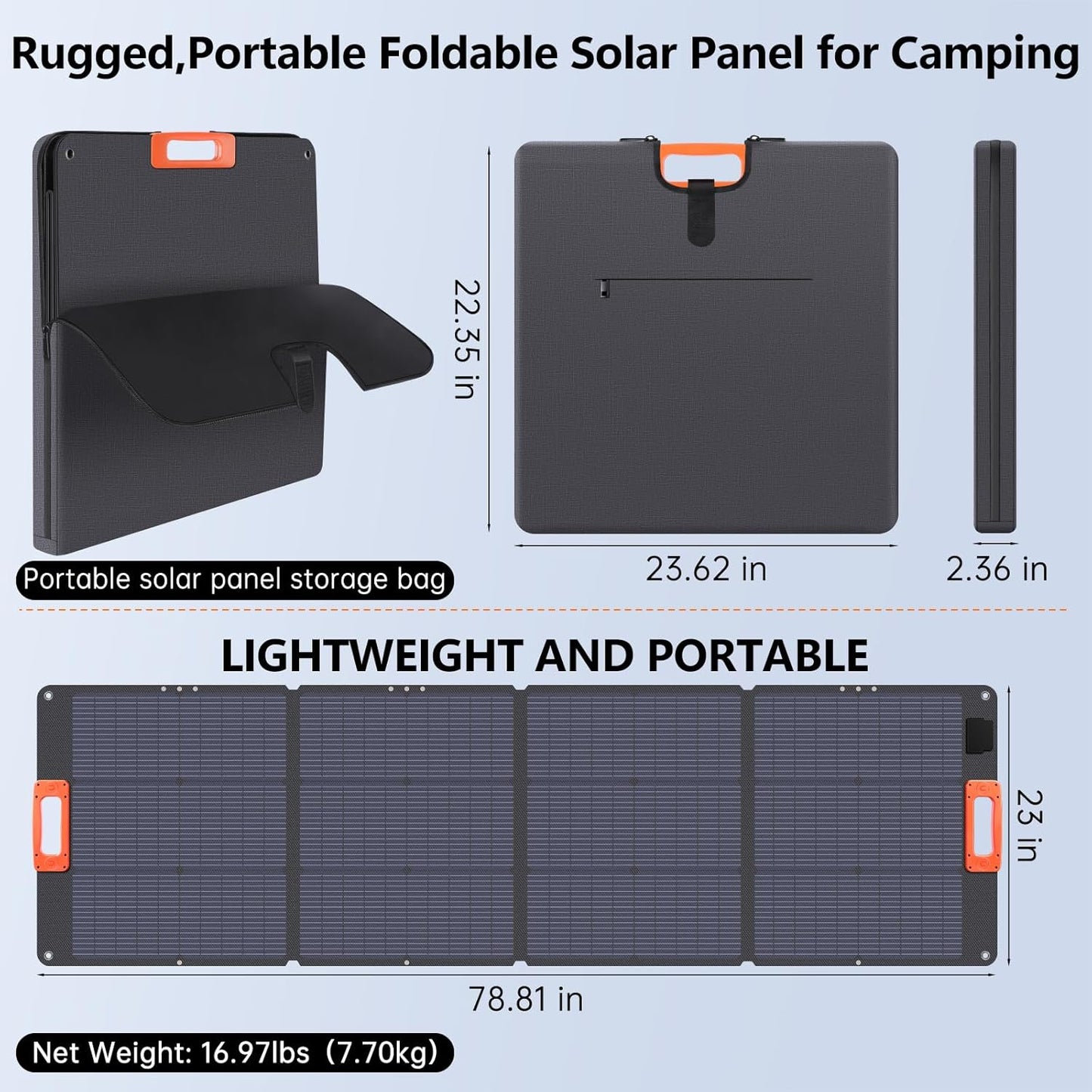 N-Type 16BB 200W Portable Solar Panel for Power Station ETFE Foldable Solar Panel High 25% Efficiency IP68 Waterproof Solar Panels Kit for Outdoor Camping RV Backuot