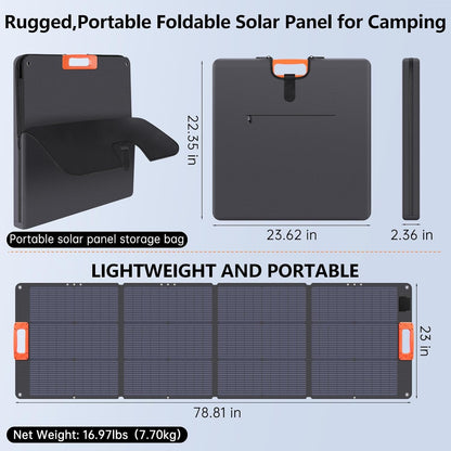 N-Type 16BB 200W Portable Solar Panel for Power Station ETFE Foldable Solar Panel High 25% Efficiency IP68 Waterproof Solar Panels Kit for Outdoor Camping RV Backuot