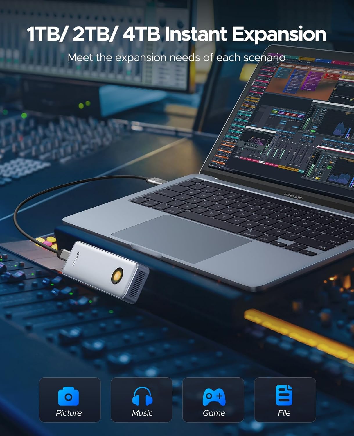 ORICO 2TB Portable SSD for 3700MB/s, RGB External Solid State Drive with 40Gbps 2 in 1 USB C Cable, Built-in Cooling Fan, Compatible with Thunderbolt 4/3, USB 4.0, PSSD - R3700