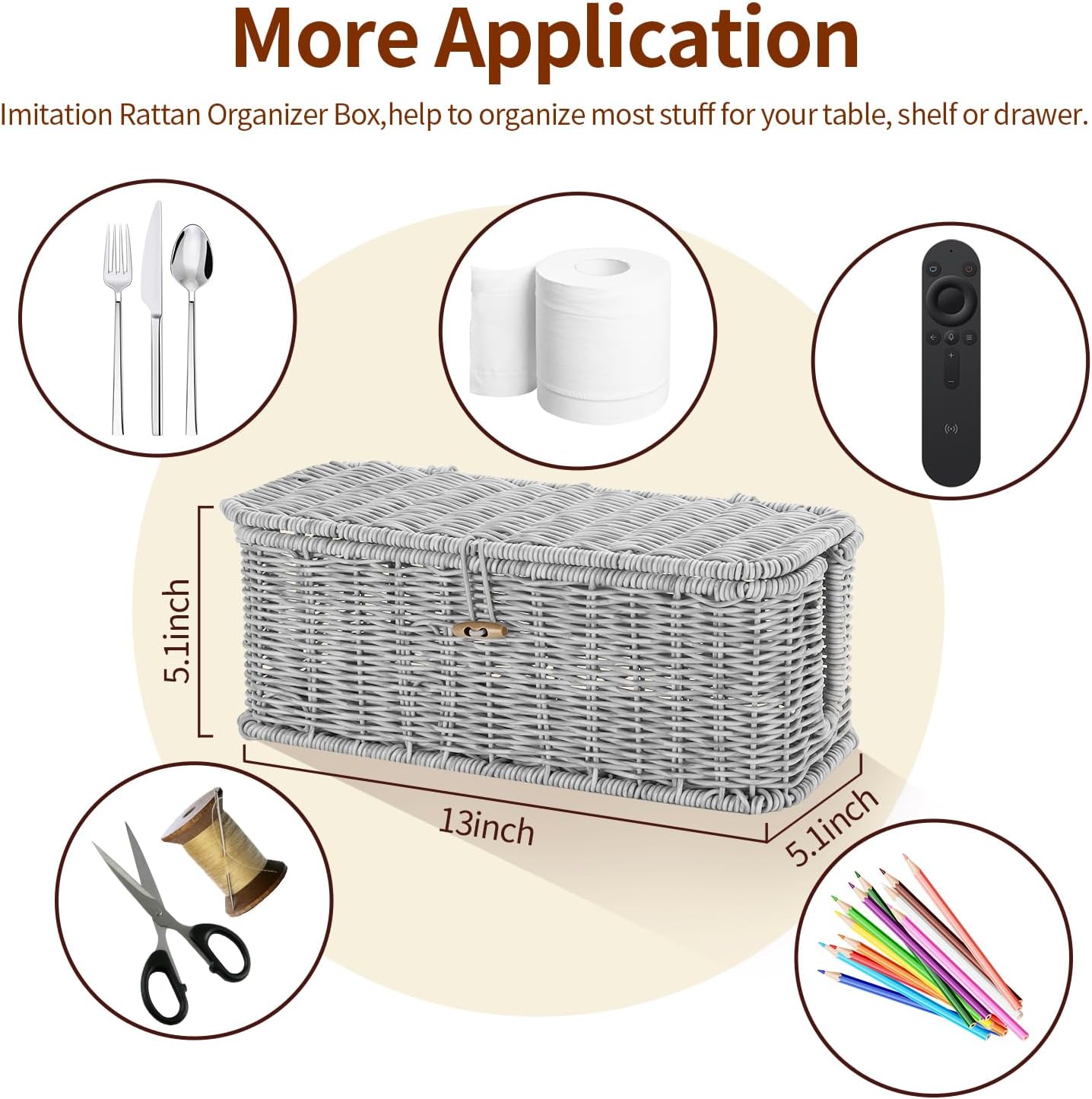 Cable Management Box, Woven Rattan Cord Hider With Lid & Button Lock, Floor Cord Holder for Power Strip USB Hub, Boho Desk Wicker Wires Storage Cable Organizer Box(grey)