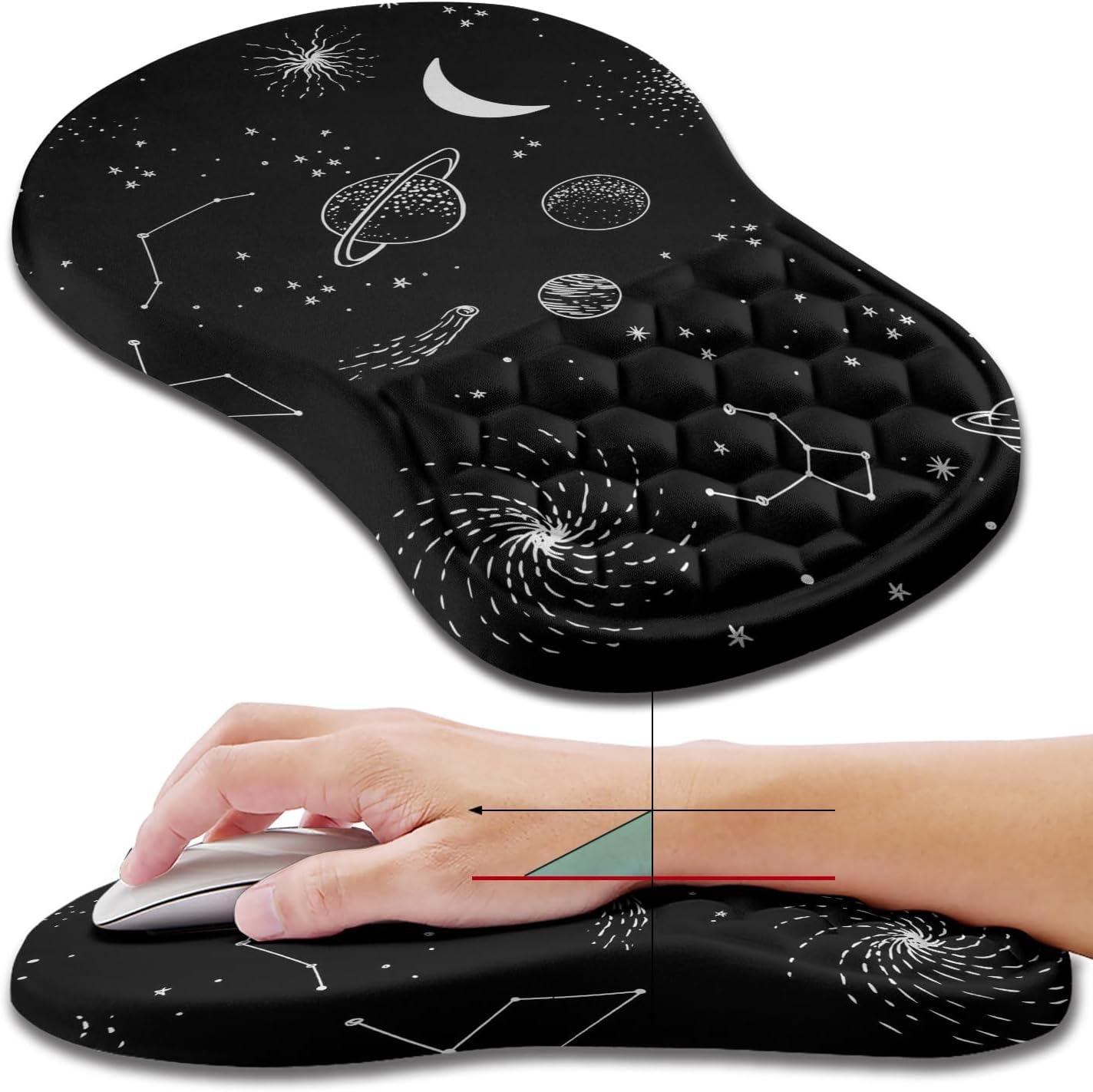 Hokafenle Ergonomic Mouse Pad Wrist Support, Wrist Rest Mousepad for Carpal Tunnel Pain Relief with Integrated Memory Foam Slope Massage Bulge (11.8x7.9 inch,Galaxy