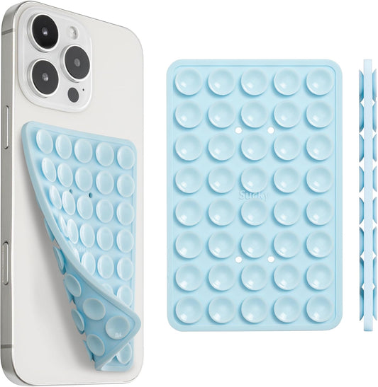 SUCKY Silicone Suction Phone Case Adhesive Mount - Anti-Slip Holder, Hands-Free Fidget Toy, Phone Accessory for iPhone and Android (Baby Blue, Double V2)