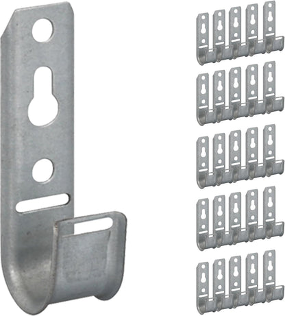 ICC 3/4-Inch Wall Mount J-Hook – 25-Pack, Cable Support Hooks Without Retainer Clips, Galvanized Steel with Zinc Finish – for Structured Cabling and Cable Management