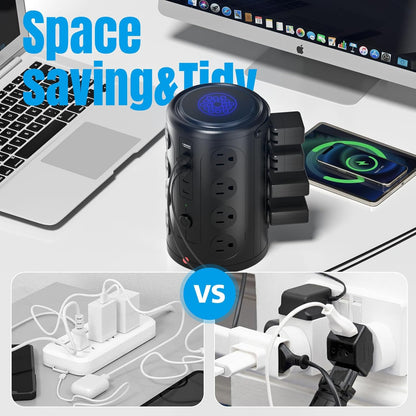 Power Strip Tower Surge Protector with 16 Outlets and 5 USB Ports (2 USB-C), 20FT Extension Cord with Multiple Outlets,Heavy Duty Charging Station,Home Office Dorm Room Essentials.No Wireless Charging