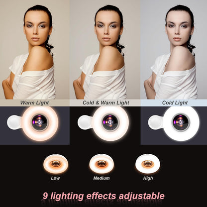 15X Macro Lens with LED Ring Light for iPhone & Android - Rechargeable Portable Clip-On Lens for Smartphone Photography, Vlogging, Close-Up Photos & Video Recording - 3 Light Modes, USB Fast Charging