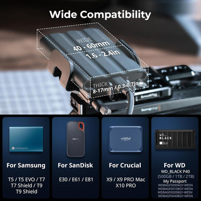 SMALLRIG Universal SSD Holder for MagSafe, with Cold Shoe & Cable Clamp, 40-60mm Wide Clamping, SSD Mount Bracket for Samsung T5 T7 SSD, for SanDisk SSD, for Camera Cage, for iPhone 17/16/15/14-5196