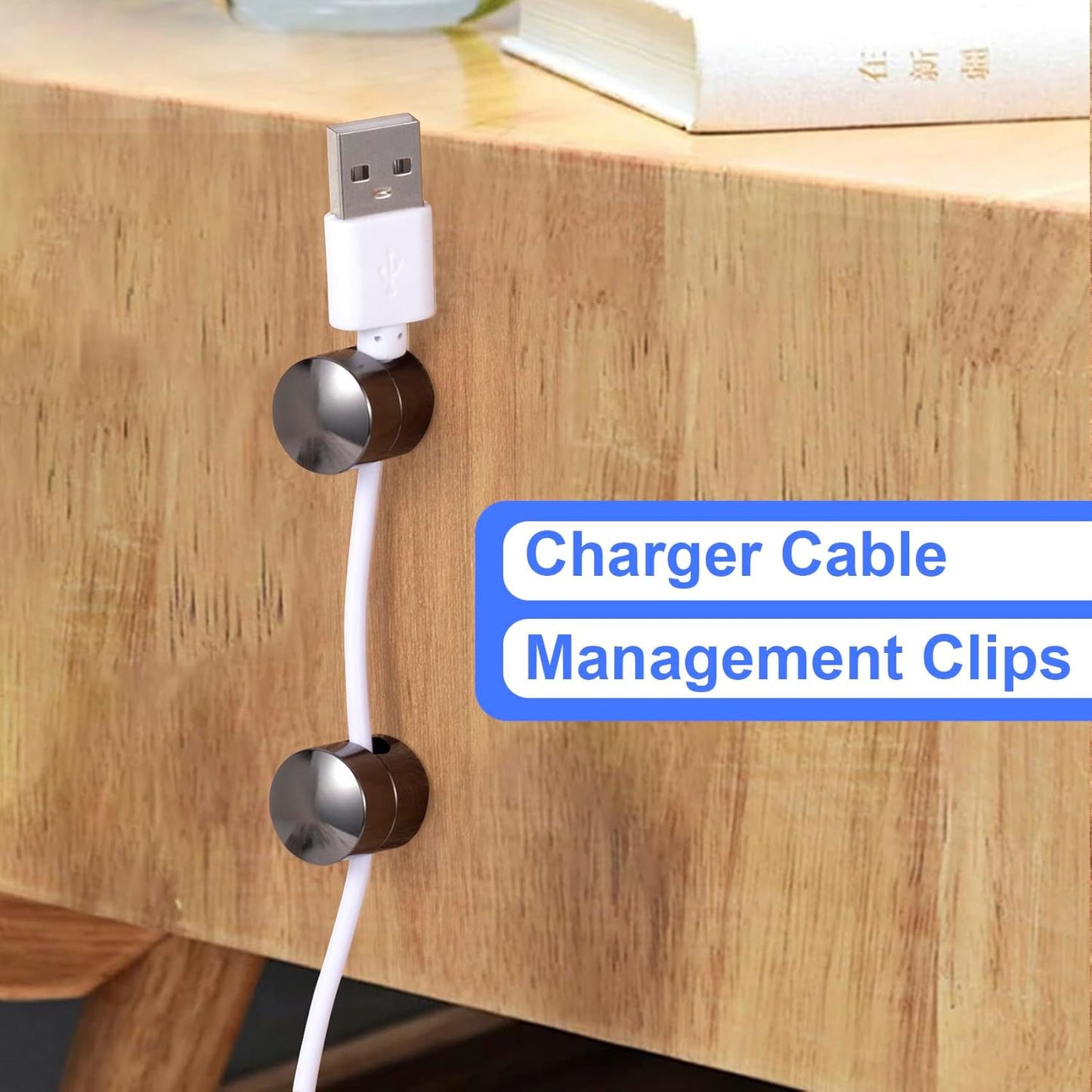 1 Sets Charger Holders for Cords, Black Adjustable Cable Anchor Holders, Adhesive Metal Cord Clips, Cable Management Wire Organizers for Desk, Office, Nightstand