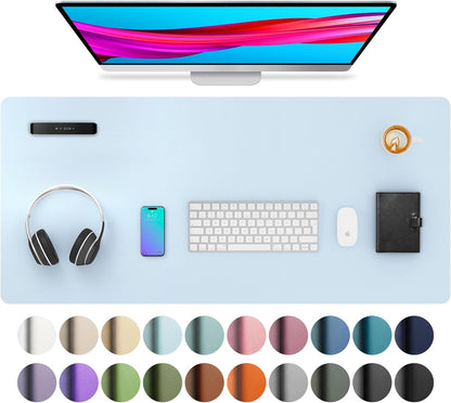 Aothia Leather Desk Pad Protector, Mouse Pad, Office Desk Mat, Non-Slip PU Leather Desk Blotter, Laptop Desk Pad, Waterproof Desk Writing Pad for Office and Home (36" x 17", Baby Blue)