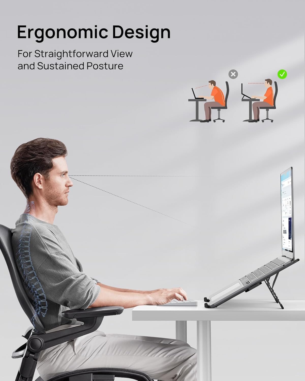 SODI Ultra Compact Foldable Laptop Stand - Portable Laptop Holder for Desk & Travel Use, Ergonomic Aluminum Computer Holder with Adjustable Height for MacBook, Tablet 10-16" (Dark Black, Bi-Fold)