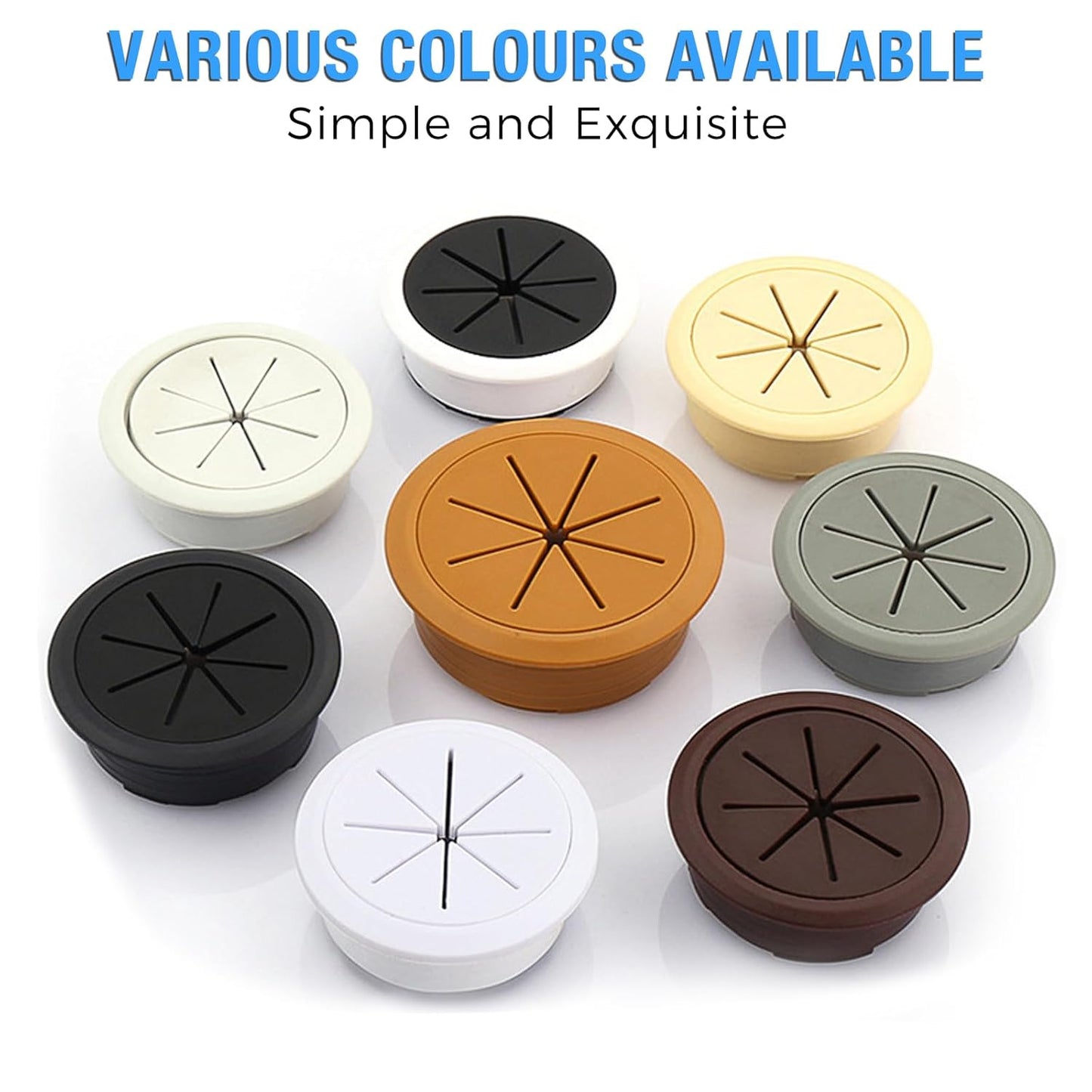 Desk Grommet 2-3/8" (60 mm), Desk Hole Cover for Cables White, Cable Grommet ABS Plastic, Desk Hole Grommet for Office and Home Table Cable, Detachable & Flexible Cable Cord Organizer-2 Pcs