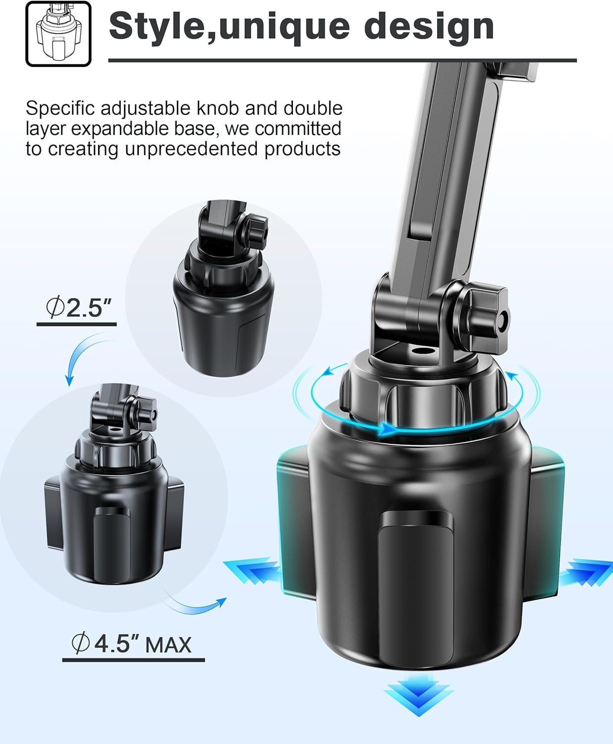 TOPGO [Upgraded Cup Phone Mount Wireless Charger, Universal Cell Phone Holder Car Charger Wireless Charger Cup Phone Holder Fast Charging for iPhone16 Pro Max, Samsung Galaxy - Black