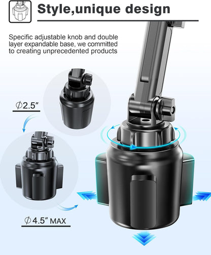 TOPGO [Upgraded Cup Phone Mount Wireless Charger, Universal Cell Phone Holder Car Charger Wireless Charger Cup Phone Holder Fast Charging for iPhone16 Pro Max, Samsung Galaxy - Black