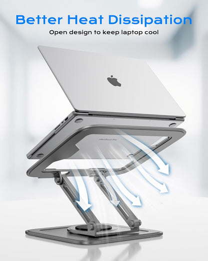 Adjustable Laptop Stand for Desk with 360 Base, Ergonomic Laptop Riser, Mount, Holder Notebook Computer Stand for MacBook Air Pro, HP, Dell, XPS, HP 16" Laptops - Gray