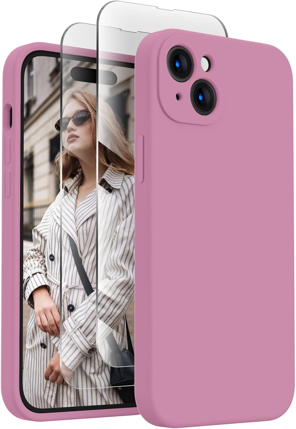 FireNova Designed for iPhone 15 Case, Silicone Upgraded [Camera Protection] Phone Case with [2 Screen Protectors], Soft Anti-Scratch Microfiber Lining Inside, 6.1 inch, Lilac Purple