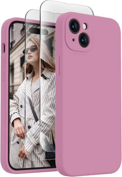 FireNova Designed for iPhone 15 Case, Silicone Upgraded [Camera Protection] Phone Case with [2 Screen Protectors], Soft Anti-Scratch Microfiber Lining Inside, 6.1 inch, Lilac Purple