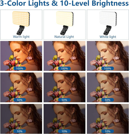 60 LED Portable Selfie Light Video Conference Lighting with Clip & Camera Tripod Adapter Rechargeable 2200mAh CRI 97+, 3 Light Modes for Phone iPhone Webcam Laptop Photo Makeup