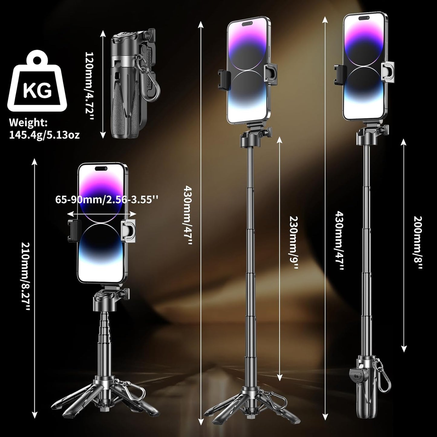 Mini Selfie Stick, Pocket Size Extendable Phone Holder with Wireless Detachable Remote Control for Content Creation/Vlog/Video Record/Live Stream