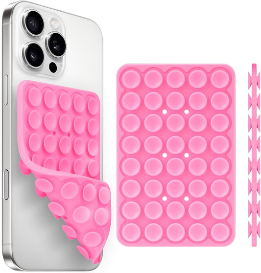 Silicone Suction Cup Phone Case Mount Double Sided, Phone Accessories Hands-Free Strong Grip Holder for Selfies and Videos, Silicon Phone Stand for iPhone and Android Pink