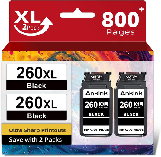 Ankink Compatible Ink Cartridge Replacement for Canon 260 260XL PG260 XL PG 260 Black Cartridges for Cannon TR7020a TR7022 TS6400 TS6420 TS6420a TS5300 TS5320 All in One Printer (2 Black)