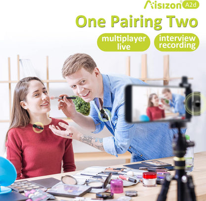 Wireless Mics, Wireless Clip on Microphones, Lapel Microphone A2d One Pair Two, for Android Phone, iPhone 15, Laptop, Video Recording