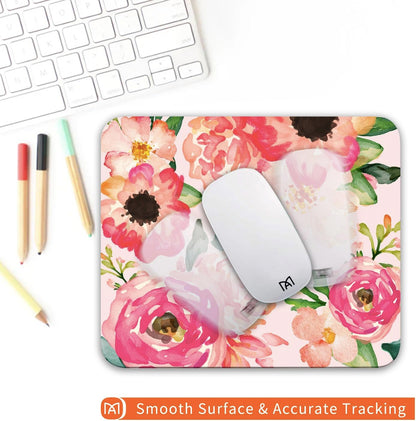 Square Mouse Pad Pink Watercolor Flower, Personalized Premium-Textured Custom Mouse Mat Design, Washable Mousepad Cloth, Non-Slip Rubber Base Computer Mouse Pads for Wireless Mouse