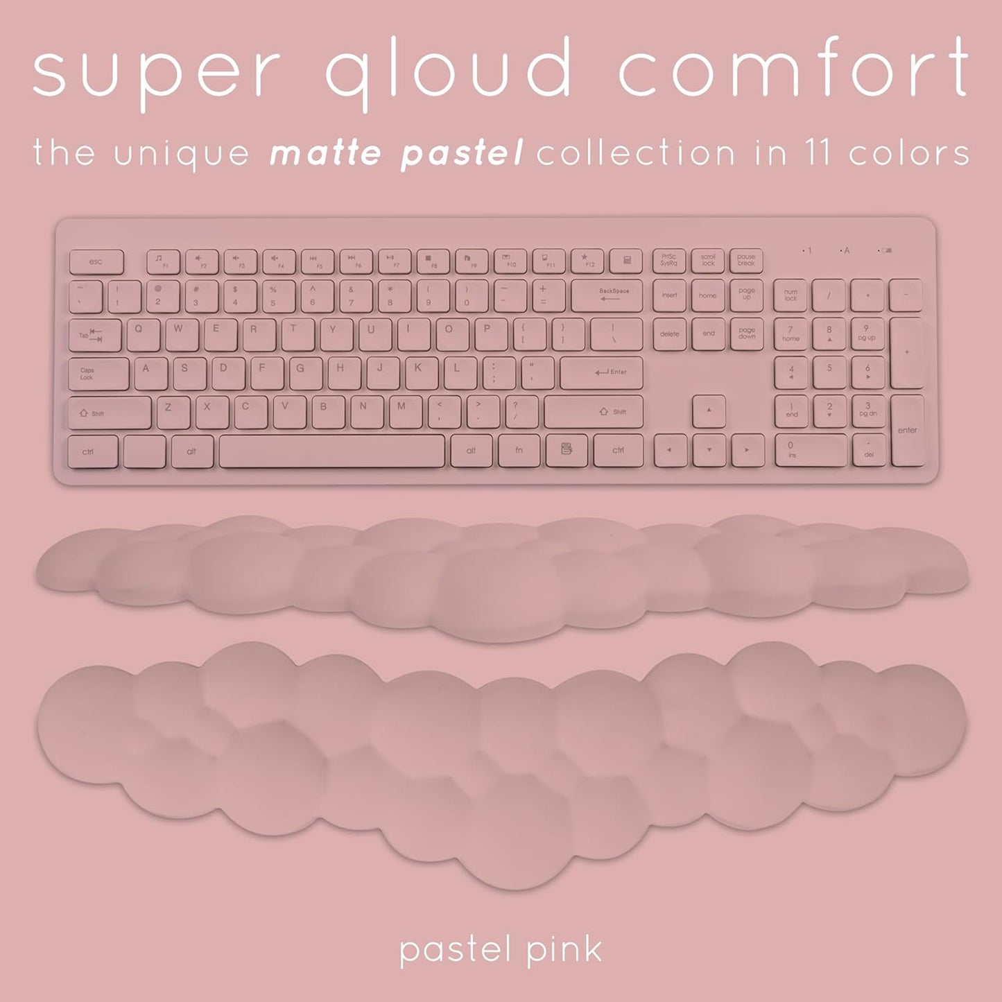 Qloud Cloud Wrist Rest Keyboard Wrist Rest for Computer Keyboard Pad, Cloud Keyboard Wrist Rest, Wrist Pad for Keyboard, Memory Foam, Non Slip Base, Comes with Mouse Pad - Pastel Pink