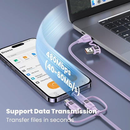 100W USB C Multi Charging Cable, USAMS 4FT 5-in-1 5A Fast Sync Charger Adapter Nylon Braided Type-C Cable for Laptop/Tablet/Phone and More