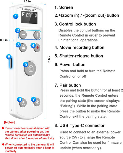 for Fujifilm Rechargeable Wireless Remote Control - Camera Remote Shutter Release with Zoom Focus Compatible with Fujifilm X100 VI/X-M5/X-T5/X-T50/X half/X-S20/X-H2S/X-H2/X-T4/X-T3/X-T30 II/X-M5