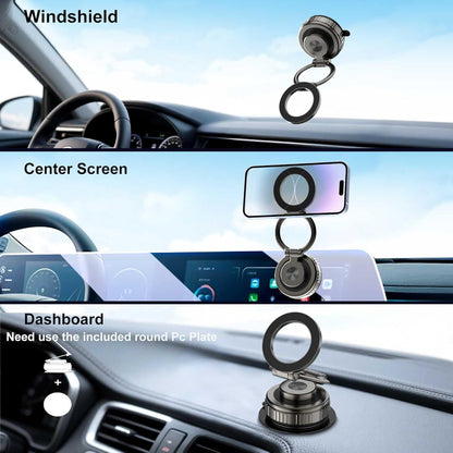 Kairiyard Vacuum Magnetic Phone Holders for Your Car, 360° Adjustable Ultra Magnet Suction Car Phone Holder Mount Foldable Cars Phone Stand Compatible with MagSafe iPhone All Smartphones