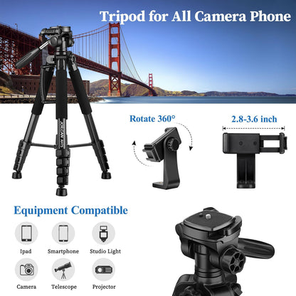 JOILCAN Tripod Camera Tripods, 74" Tripod for Camera Phone Video Recording, Heavy Duty Cameras Tripod Stand, Professional Travel DSLR Tripods Compatible with Canon iPhone, Max Load 15 LB