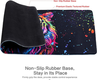 Lokigo Cool Tiger Desk Pad, Large Gaming Mouse Pad 31.5"x15.7", Waterproof Big Mouse Pad for Desk Rubber Base Desk Matt with Stitched Edges Keyboard Mousepad for Laptop, Game, Work, Study