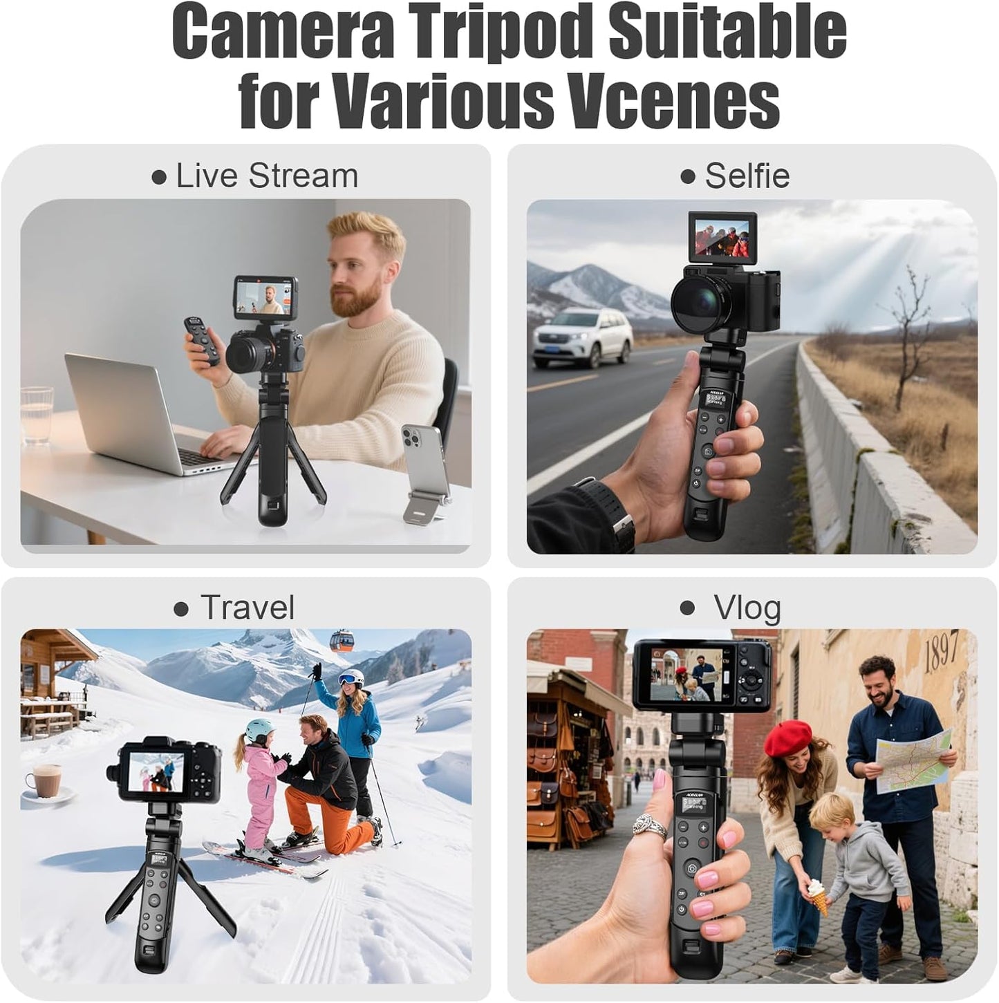 AODELAN for Sony Camera Tripod with Rechargeable Wireless Shutter Release,Shooting Grip Remote Control Handle for ZV-E10,ZV-1F,ZV-1,A7C,A7III,A7R IV,A6100,A6400,A6700,FX30,A9 II,DSC-RX0 II(Black)