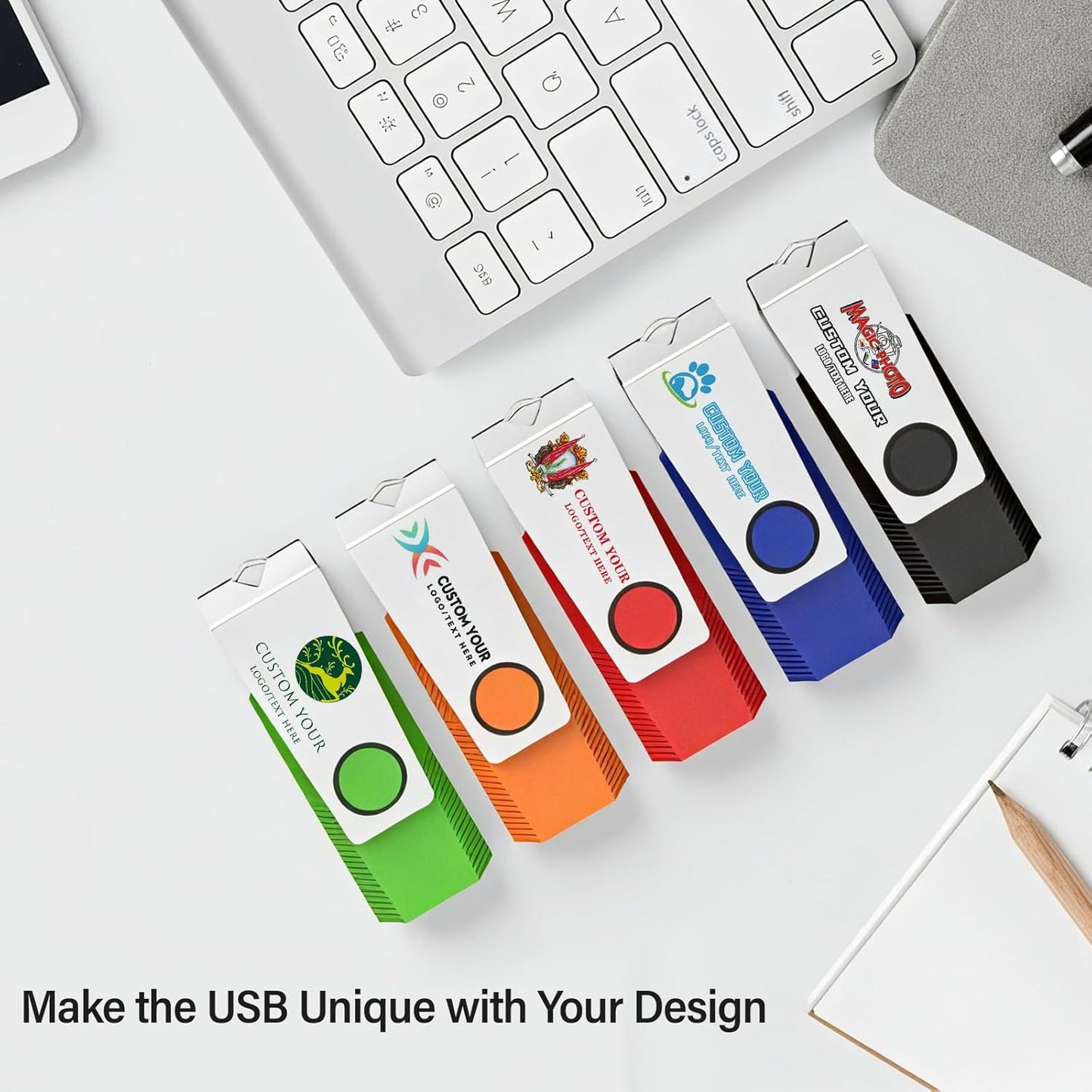 Customizable Flash Drives 256MB, Wooolken Personalized USB 2.0 Drive 10/20/50/100 Pack, Custom Thumb Drive Engraved Logo USB Drive (Mixcolors)