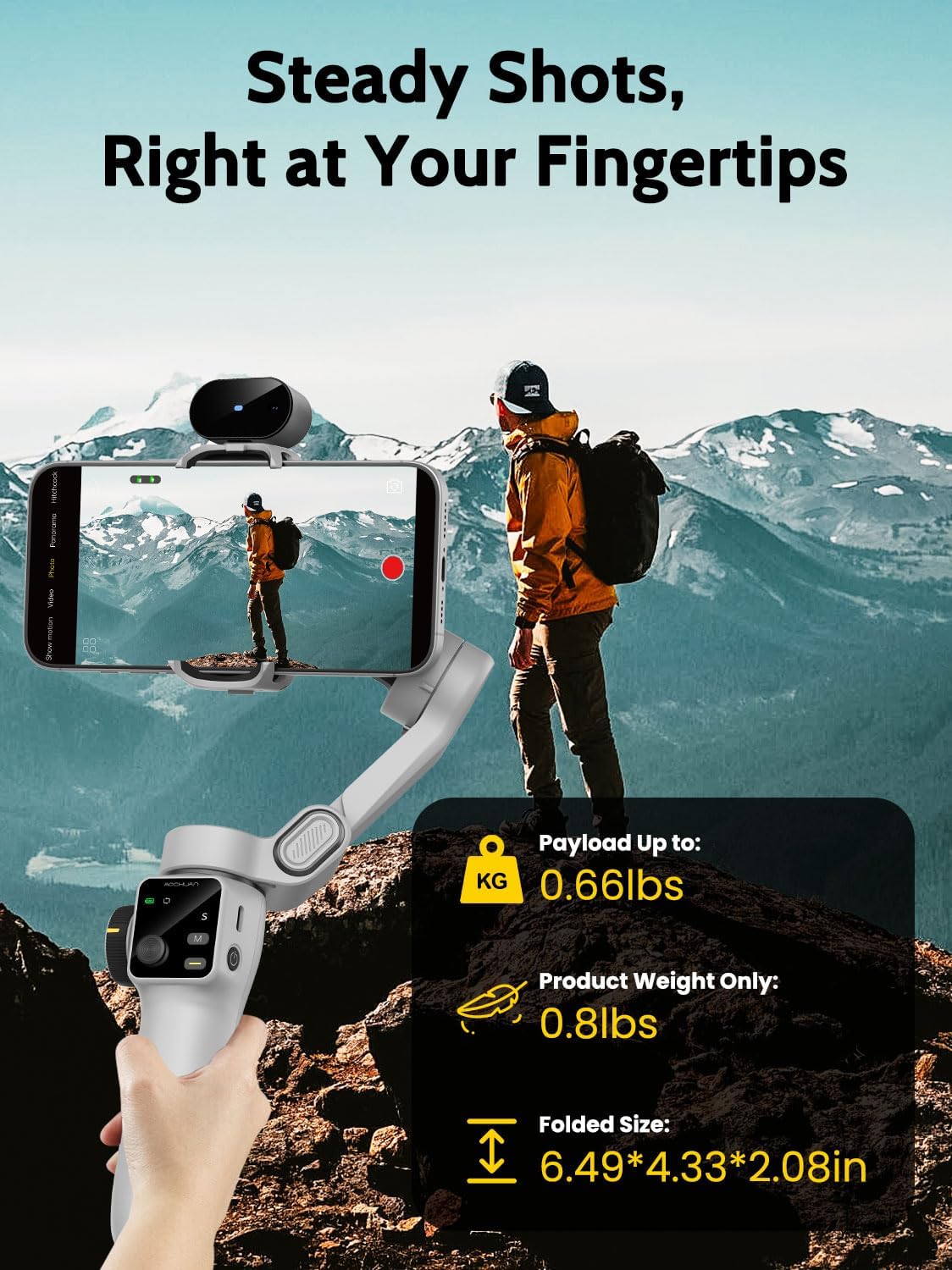 Gimbal Stabilizer for Video Recording, Smartphone 3-Axis Smartphone Gimbal with AI Tracking Sensor for Vlogging,7.8' Extension Rod,Trigger Button,YouTube Tiktolk(Smart V8 AI White)