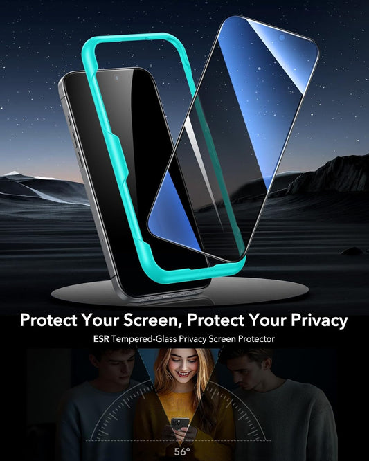 ESR 3 Pack for iPhone 16 / iPhone 15 Privacy Screen Protector, Anti-spy Tempered-Glass Privacy Screen Protector with Easy Installation Tool, Micro-Curved Edges, Case Friendly