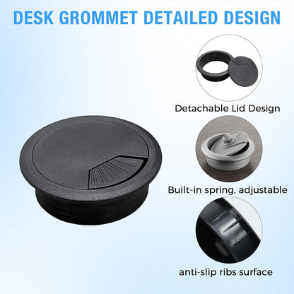 Desk Grommet 3-1/8" (80 mm), Desk Cord Hole Cover, Cable Grommet ABS Plastic, Desk Hole Grommet for Office and Home Table Cable, Detachable Adjustable Cable Cord Organizer (White 2 Pcs)