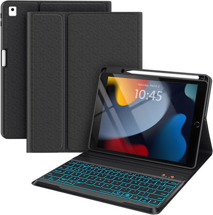 BLUTLOTUS for iPad 9th Generation Case with Keyboard 10.2 Inch - Backlit Wireless Detachable Folio Keyboard Cover with Pencil Holder for iPad 8th Gen/7th Gen/iPad Pro 10.5"/iPad Air 3rd Gen (Black)