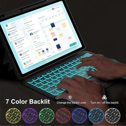Touch for iPad 9th/8th/7th Generation Case with Keyboard 10.2 Inch, Multi-Touch Trackpad, 7 Color Backlit, Detachable Magnetic Folio Cover with Pencil Holder for iPad Air 3rd Gen/iPad Pro 10.5" Black