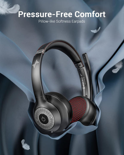Wireless Headset with AI Noise Cancelling Microphone Bluetooth Headset - Bluetooth V5.2 Headphones with USB Dongle & Mic Mute for Computer/Laptop/PC/iPhone/Android/Cell Phones