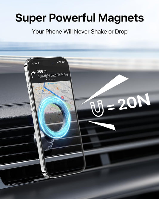 andobil for Magsafe Car Mount [Strongest Magnet, Easy Installation] All Metal Magnetic Car Phone Holder for Samsung Galaxy S25, 360° Air Vent Car Phone Mount, Fits for iPhone 16/15, and MagSafe Cases